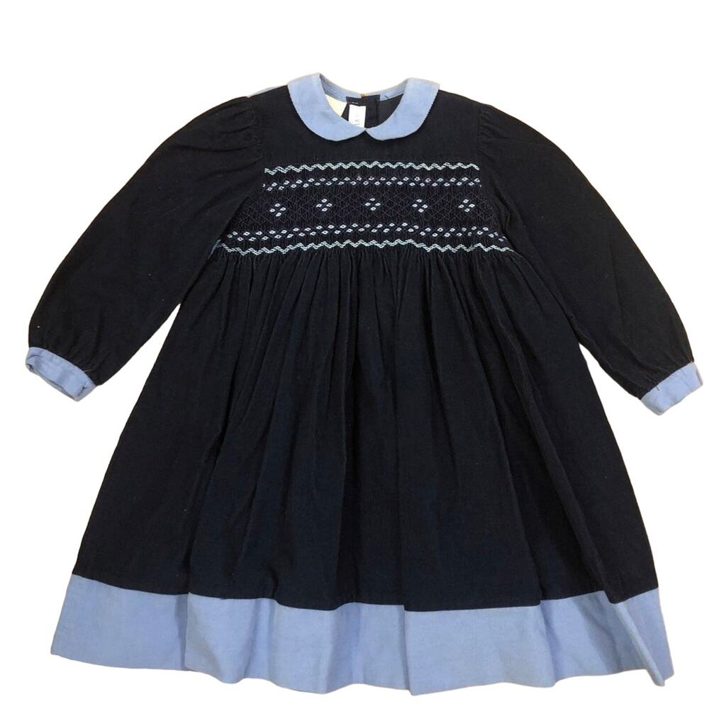 Vintage VIVE LA FÊTE Smocked navy & blue dress 2 year old